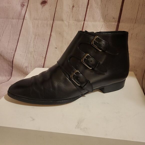 Michael Michael Kors "Prudence" Blak Smooth Leather 3 Buckle Ankle Boots 8m $225 - Picture 2 of 7